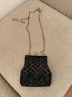 Regale Ltd Black Beaded Evening Shoulder Bag Gold-tone Frame Kiss Lock Chain