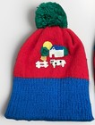 Vtg 1986 Cynthia Mckinnet Designs Winter Hat Mittens Set Red Blue House Novelty
