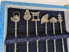 6 Japanese 950 Sterling Silver Figural Iced Tea Spoons Floral Bowls Boxed Set