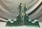Antique Pair Wood Corbel Roof Bracket Victorian Shabby Green Vtg Chic Old 76-25b