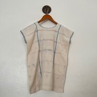 Vintage Mexican Huipil Embroidered Boho Cotton Blouse Ivory Multi Color Top