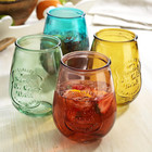 Stemless Wine Glasses Set Of 4     21oz Assorted Colored Wine Tumblers    Unique Emb