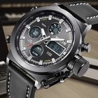 Men s Dual Display Digital Analog Sport Watch Chronograph Pu Leather Strap Black