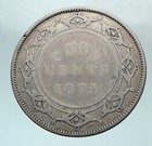 1872 H Canada Newfoundland Uk Queen Victoria Genuine Silver 50 Cents Coin I81049