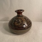 Vtg Handmade Studio Pottery Vase Brown Glaze W  Decorative Pattern