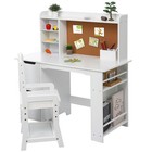 Kids Desk And Chair Set With Bookshelf  Bulletin Board   Storage Cabinets  White