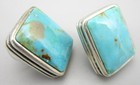 Lovely Vintage Sterling Silver Turquoise Cabochon Rectangle Stud Earrings 11 5g