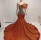 Dezzydesignz Iris Gown Orange Silver Sequin Glitter Formal Dress