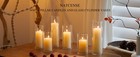 Set Of 6 White Pillar Candles With Clear Glass Hurricane Holders- Elegant
