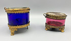 Antique Beveled Glass Boxes Blue Cranberry Bohemian Ormolu Gilt Brass Grand Tour