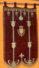 Vintage Medieval Heraldic Banner Crimson Velvet Embroidered Family Crest Rod