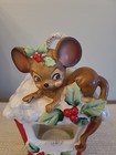 Vintage Josef Originals Ceramic Christmas Mouse On Lantern Candle Holder-japan
