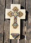 Antique Marble Holy Water Font Cross Cloisonn   White French Wall 6    Onyx Enamel