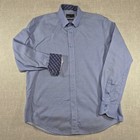 Quieti Mens Blue White Micro Houndstooth Fine Cotton Button Down Shirt Size M