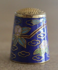 Vintage Enameled Cloisonne Enamel Floral   Bird Design Sewing Thimble