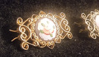 Vintage Pair Hair Barrette Guilloche Enamel Pink White Gold Metal Heart Filagree