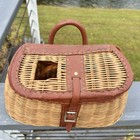 Vintage Wicker Fishing Creel Trout Basket Leather Trim   Strap British Hong Kong