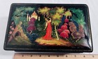 Hand Painted Russian Palekh Lacquered Hinged Box Rectangular Black Red 1956