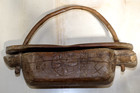 B3 Antique Folk Art Wood Berry Basket Hand Carved Primitive Handle Slide Lid