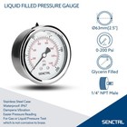 0200 Psi Glycerin Liquid Filled Pressure Gauge  2 5  Dial Size  1 4  Npt Back   