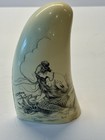 Scrimshaw Sperm Whale Tooth Resin Reproduction Ship  Dolphins  Mermaid Decor