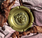 Vintage Brass Lion Head Ashtray Leo Zodiac Heavy Tobacciana Cigar Decor