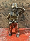 Antique Hubley Indian Chief Cast Iron Coin Still Bank Multi Color Head Dress
