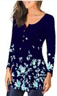 Women Casual Print Button Long Sleeve Shirt Blouse Round Neck Loose Top