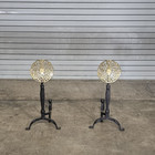 Virginia Metalcrafters  harvin  Large Sunflower Brass    Iron Fireplace Andirons