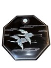 Vintage Korean Black Lacquer Octagonal Mother Of Pearl Inlay Compartment Box 11   
