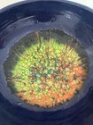 Vintage Mcm Enamel On Copper Bowl Crackle Glass Blue Green Abstract Centerpiece