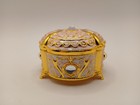 Vintage Round Jewelry Box Small Trinket Storage Organizer Box Gold And Pink