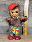 Vintage 1950s Yoyo Playing Monkey Red Hat Wind Up Tin Litho Toy Japan Works Box