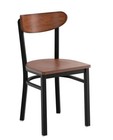 Boomerang Back Metal Dining Chairs With Solid Wood Seat   Back In Antique Waln
