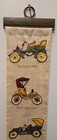 Vintage Avon Embroidered Wall Hanging Antique Cars 1902   1915 Linen Fabric Art