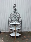 Vintage Large French Wrought Iron Corner Bakers Rack Shelf White Carrara Glass
