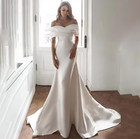 Elegant Women s Wedding Dress Satin Backless Off Shoulder A-line Bride Gowns