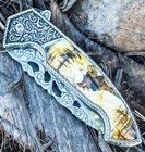 8 25  Eagle Design Spring Assisted Folding Pocket Knife Metal Belt Clip