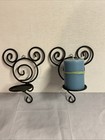 2 Disney Mickey Mouse Black Wrought Iron Wall Sconces Candle Holders Decor Rare
