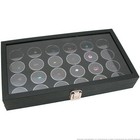 New Glass Top Jewelry Display Case Box Black 24 Gem Gold Nugget With Large Jars