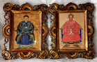 2 Antique Qing Dynasty Chinese Ancestor Portraits On Silk Framed