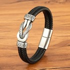 Men   s Stainless Steel Braided Leather Bracelet Black brown Magnetic Clasp Rope