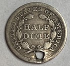 1857 Holed Fine Details- Seated Liberty Half Dime - Exact Coin Imaged  sl211