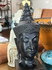 13 5  Antique Bronze Thai Buddha Head On Wood Stand