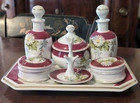 Antique Vanity Dresser Set Continental Porcelain Ring Tree Bottles Tray 19th C