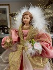 Victorian Christmas Angel Tree Topper Pink Rose Gold And White Elegant Gown 19   