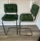 Vintage Chromcraft 1975 Mcm Chrome Cantilever Bar Stools Green Pair 28    Retro