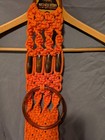 Macrame Towel Holder 70s Orange Boho Fringe 40 Inches 2 Hoops