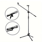 Tripod Microphone Stand Boom Mic Stand With 2 Mic Clip Holder Collapsible Adjust