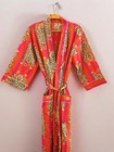 Indian Tiger Print 100  Cotton Red Robe Gown Hippie Women Maxi Kimono Dress